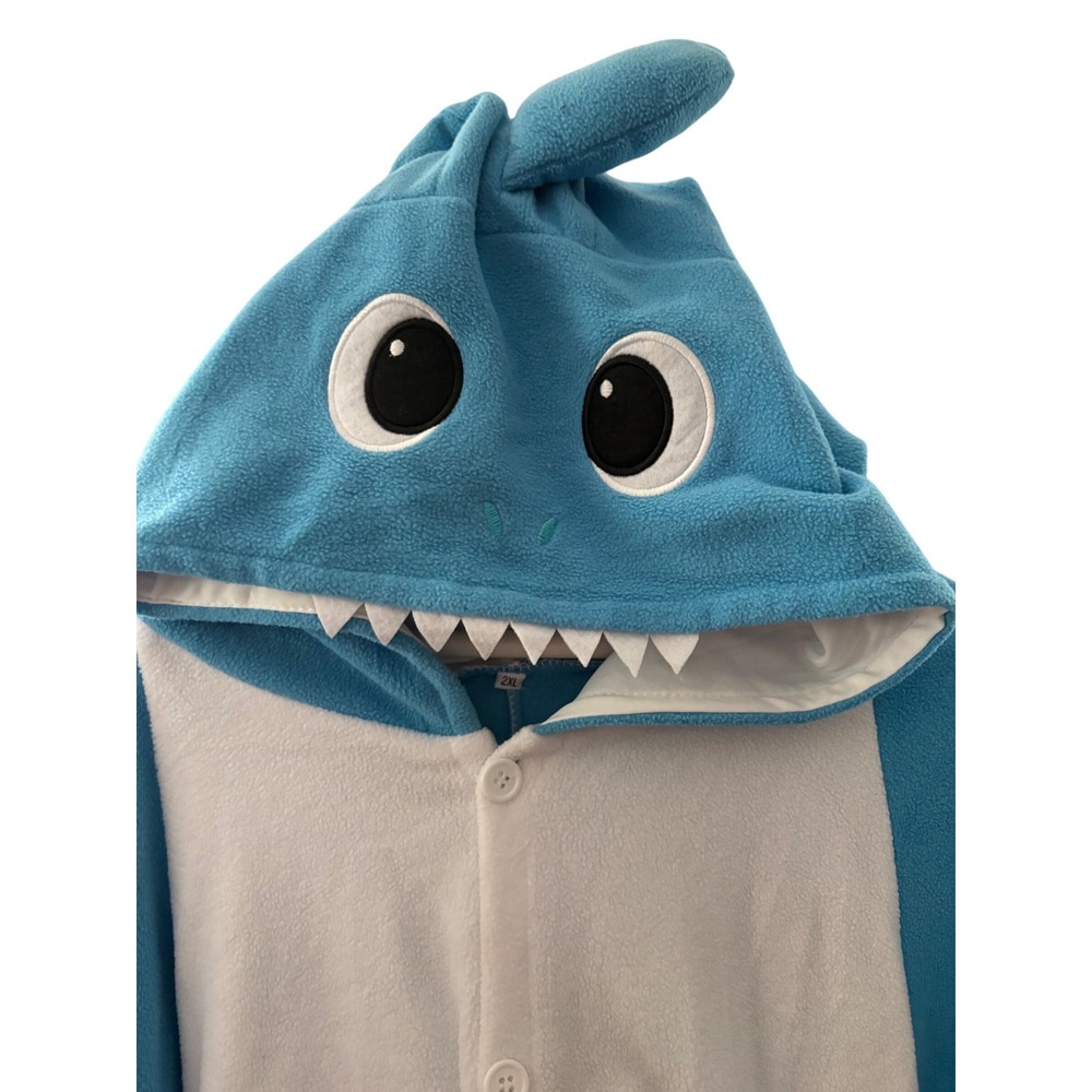 Shark Adult Onesie Blue‎ White Fleece Pajamas Costume Jumpsuit 2XL